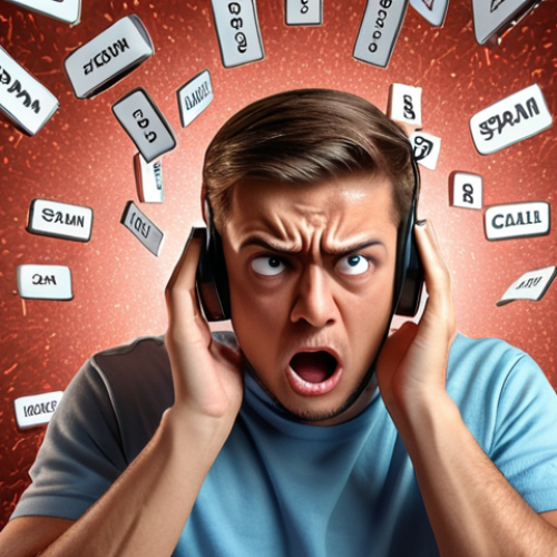 Home 4 **
A frustrated person surrounded by pop-up notifications on their phone, illustrating spam messages and scam calls. Emphasize the feeling of annoyance and being overwhelmed.
**