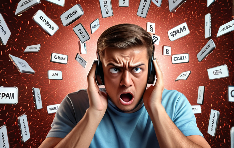 **
A frustrated person surrounded by pop-up notifications on their phone, illustrating spam messages and scam calls. Emphasize the feeling of annoyance and being overwhelmed.
**